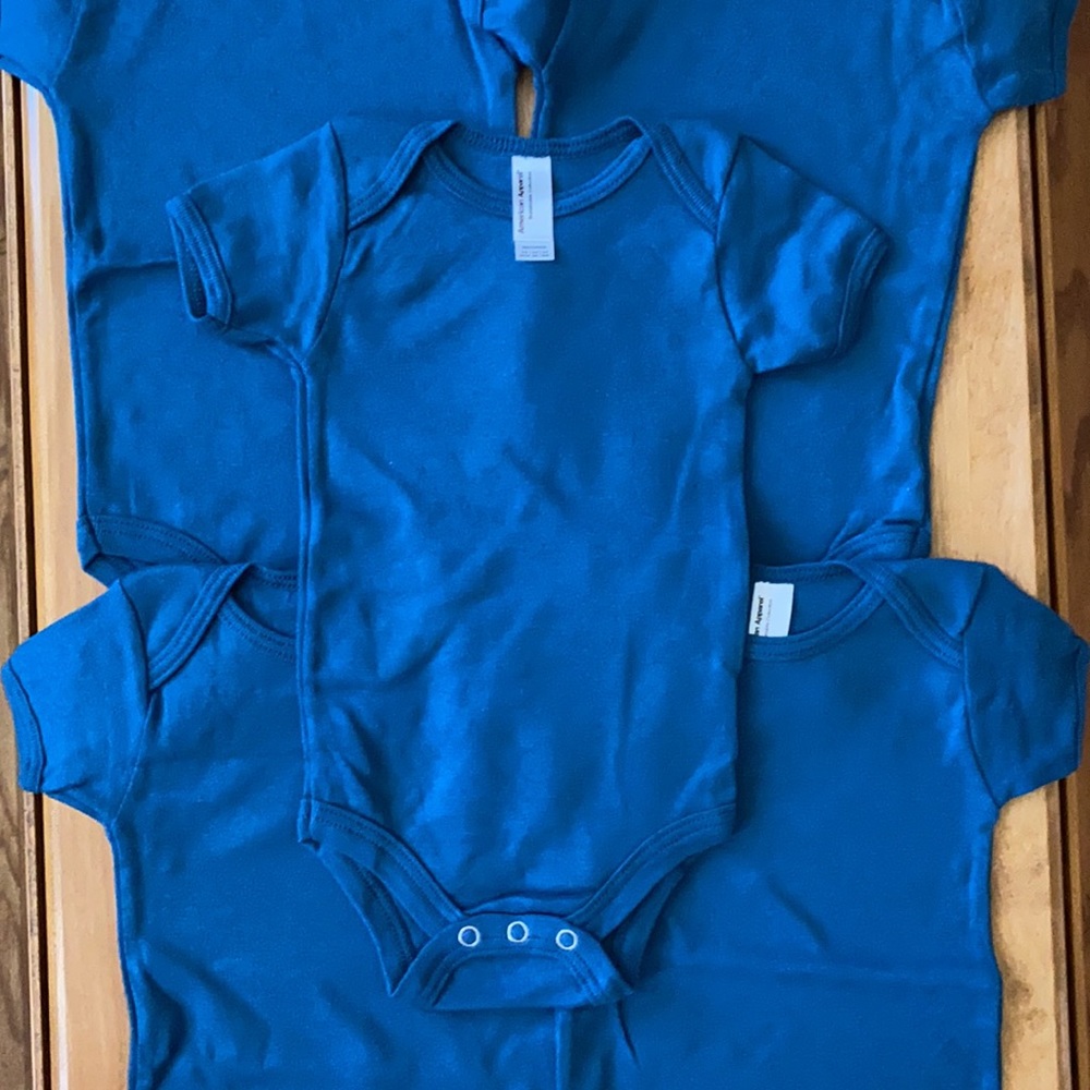 Set of 5 of American Apparel Sustainable Collection Teal Onesies 3-6 months NWOT